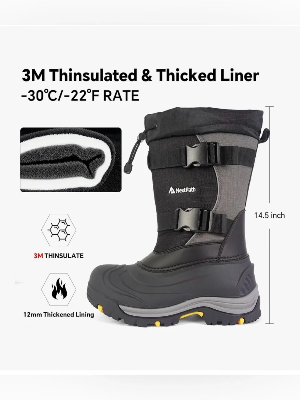 Men's Black & Gray Insulated Snow Boots